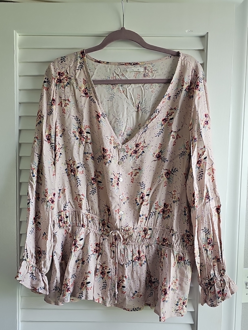 Maurices Blush Floral Long Sleeve Peplum Blouse Dress